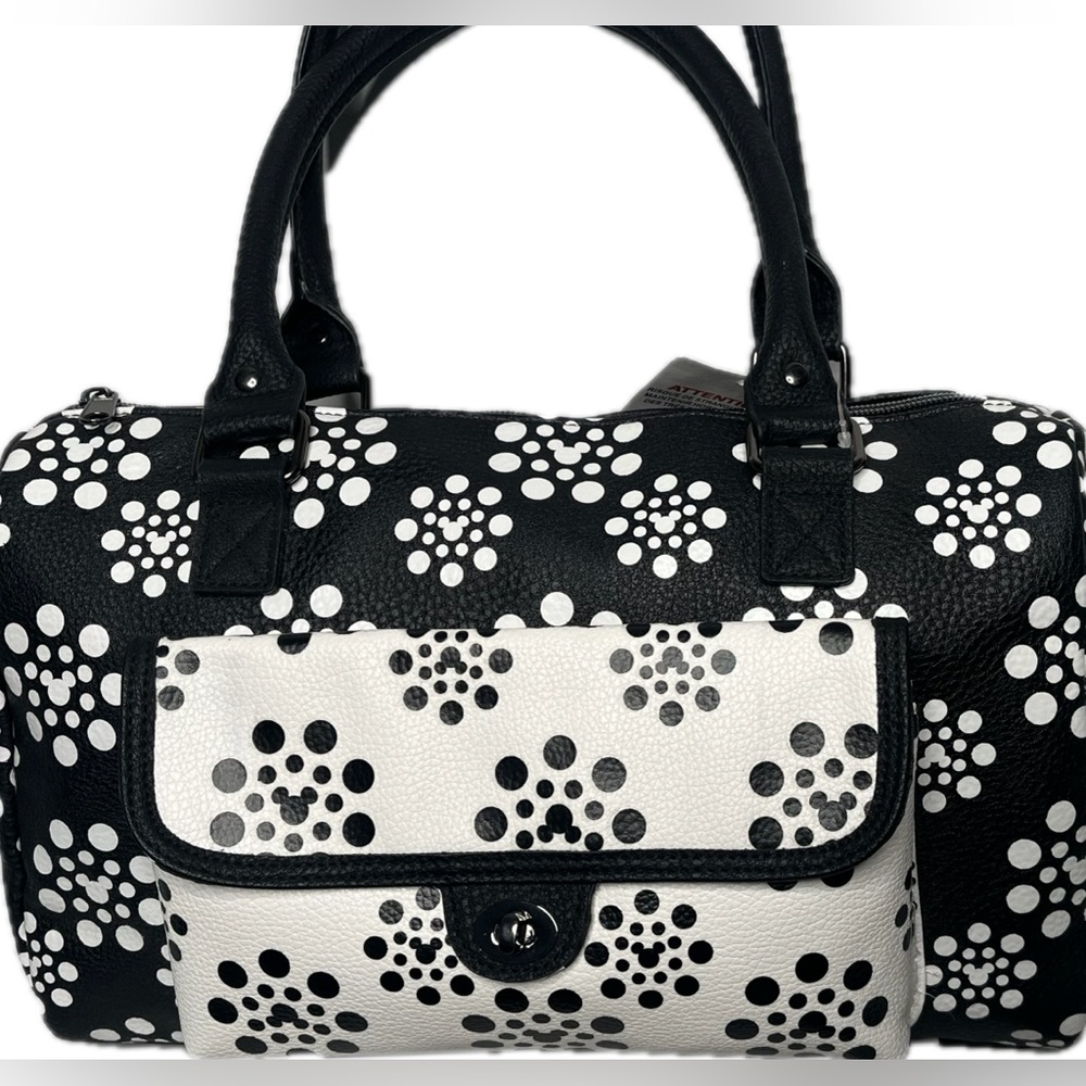 Disney Black and White Floral Dot Satchel Tote
